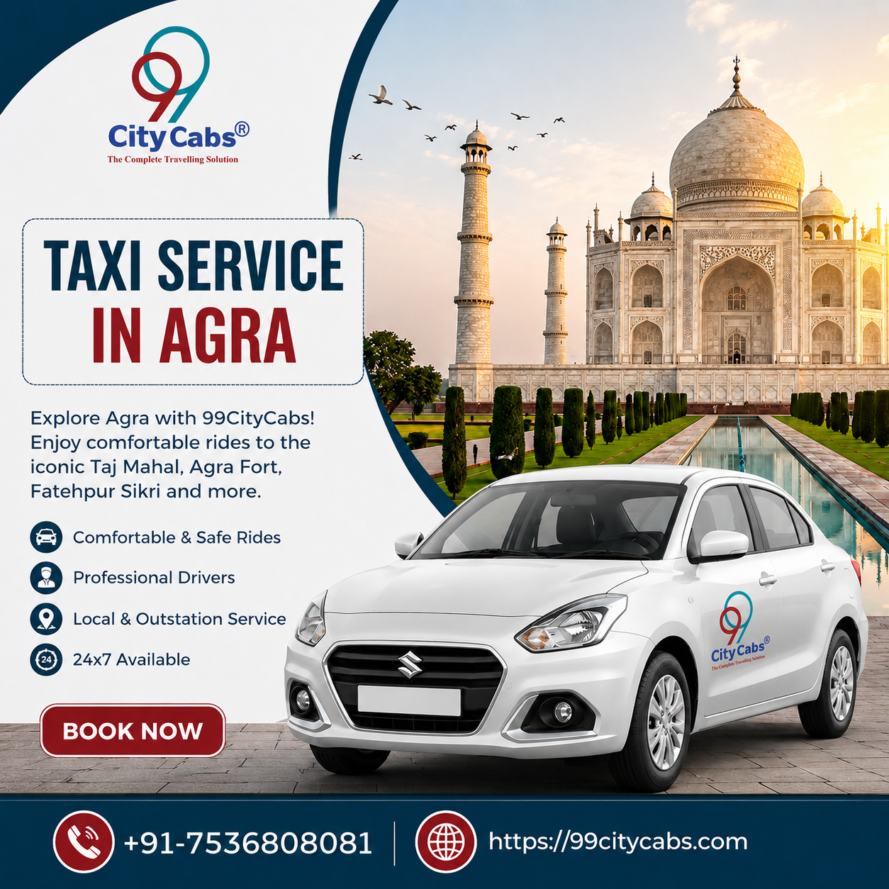Agra Taxi Service | Local, One Way & Outstation Cab Booking | 99 City Cabs