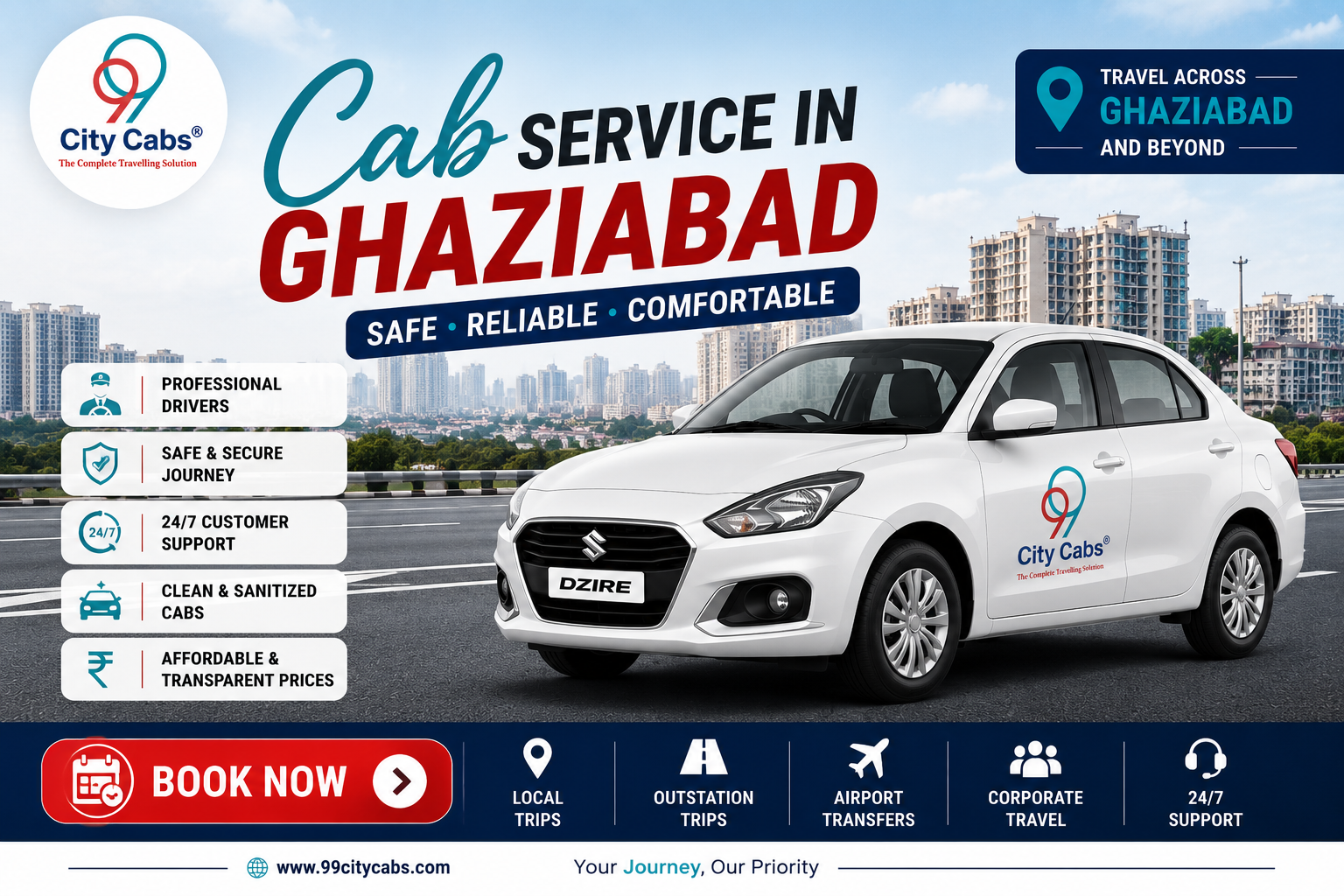 Taxi Service in Ghaziabad | 24x7 Cab Booking Near Me – 99 City Cabs