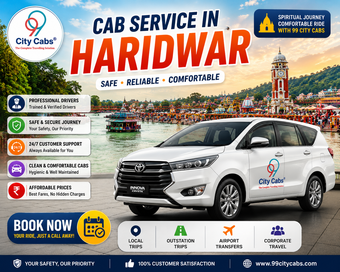 Cab Service in Haridwar by 99 City Cabs for local, airport and outstation taxi booking.
